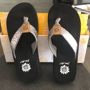 Yellow box flip flops